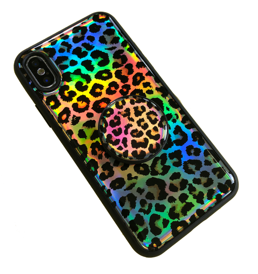 Holographic Leopard Gel Case & Nuckees Grip