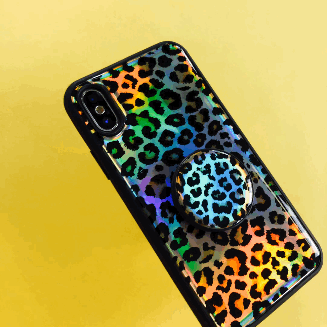 Holographic Leopard Gel Case & Nuckees Grip